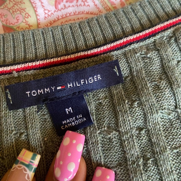 Tommy Hilfiger Mint Sage Cable Knit Sweater🪽 Y2K Preppy Downtown Girl M - Picture 2 of 4